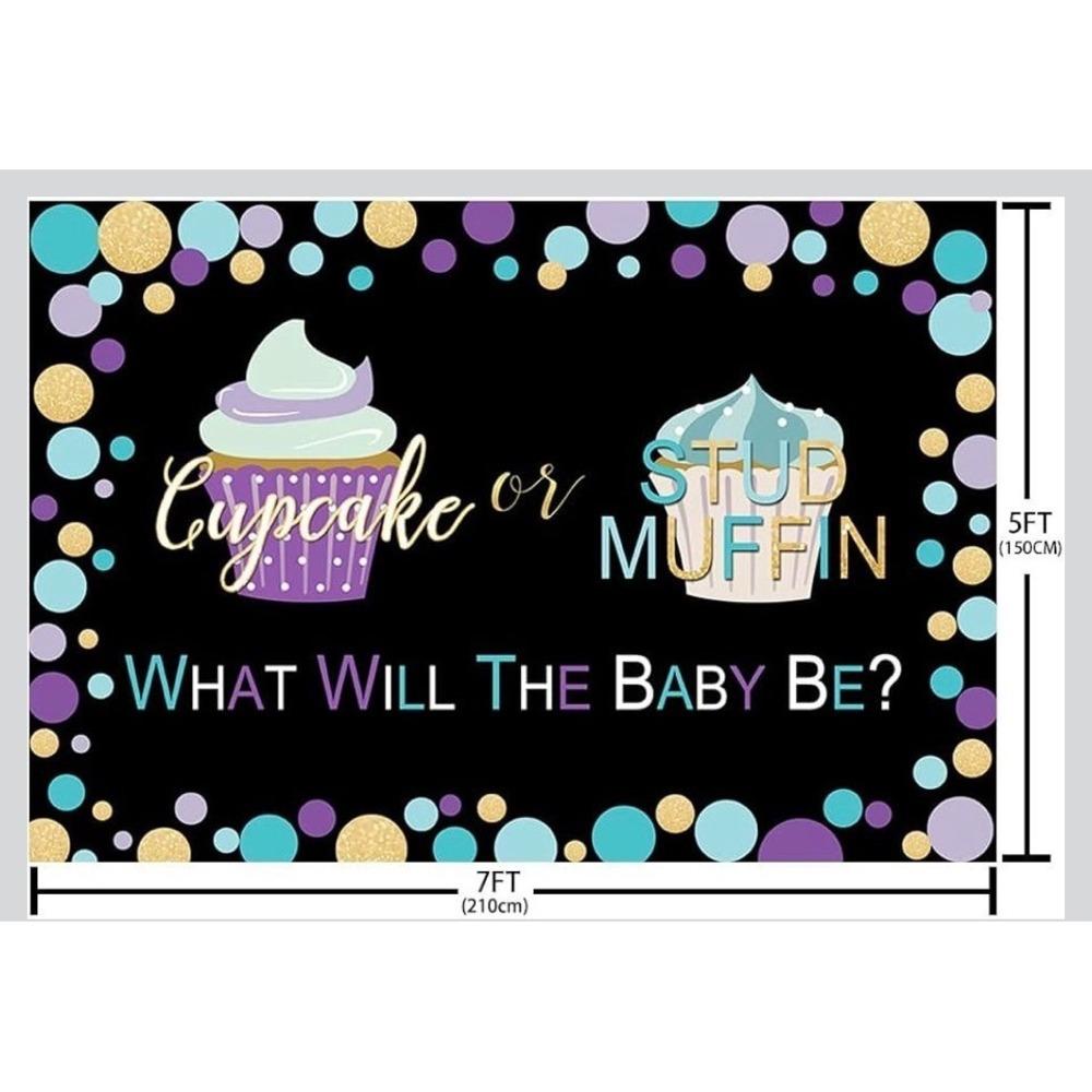 GENDER REVEAL Banner - Cupcake or Stud Muffin Backdrop Baby Shower